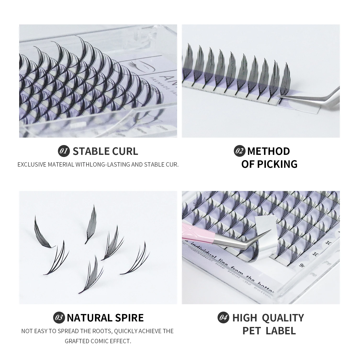 ANNAFRIS Comic Spire 속눈썹 연장 Premade Fans 천연 캐시미어 만화 가짜 속눈썹 자연 부드러운 깃털 모양 Pteris Lash