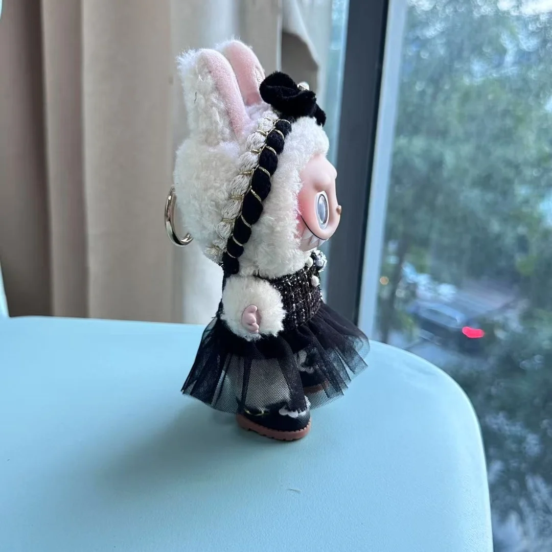 Labubu 용 옷 17cm 몬스터 인형 복장 액세서리 의류 DIY 어린이 선물 검은 동백 드레스 신발 고품질