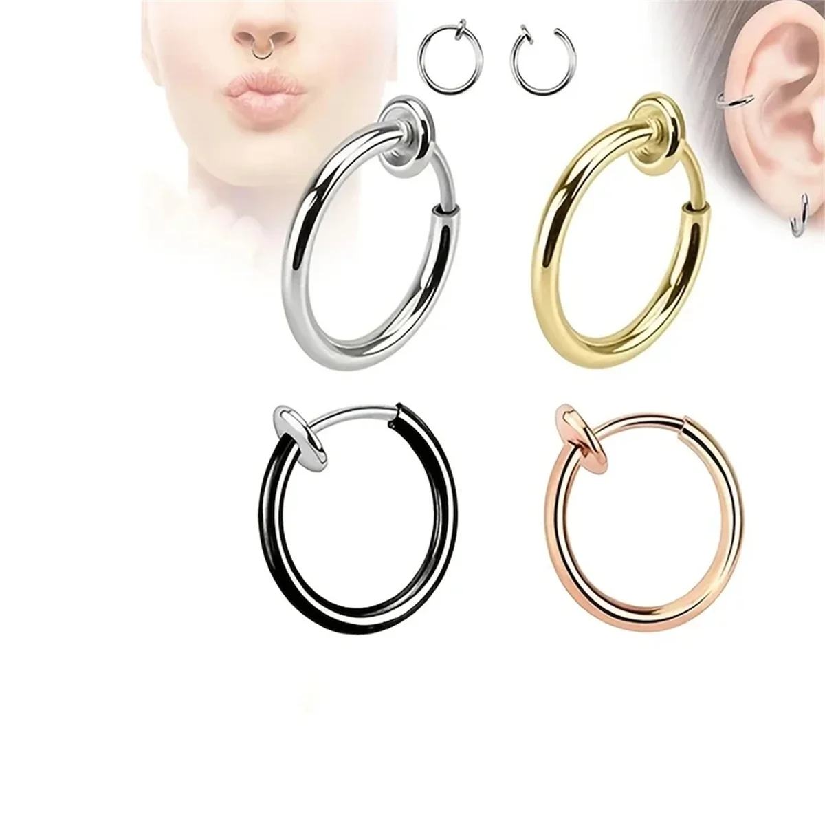 2/8pcs 가짜 코 링 고리, 귀에 클립 가짜 Septum 링 비 피어싱 스프링 후프 귀걸이 립 링 가짜 연골 귀걸이
