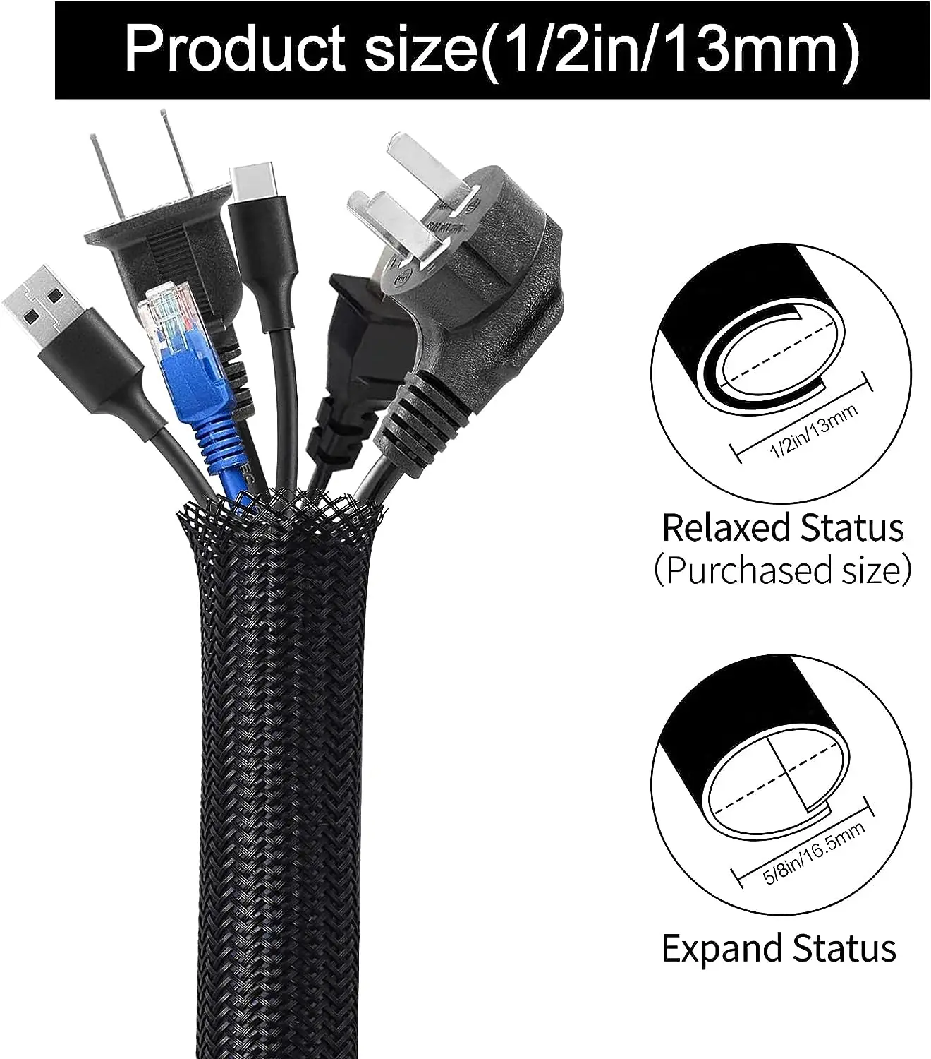 케이블 슬리브 분할 슬리브, USB 케이블 전원 코드, 오디오 비디오 케이블, TV 컴퓨터, 가정용 자동, 코드 보호기