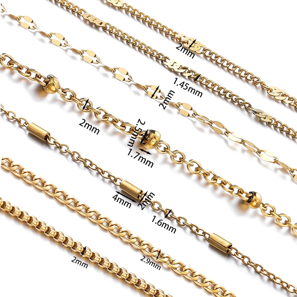 주얼리 제작용 스테인리스 스틸 체인, 골드 컬러 체인, DIY 목걸이 팔찌 액세서리, 입술 구슬 구슬 체인, 2 미터/로트