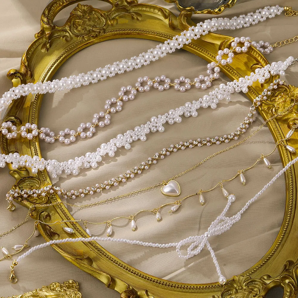 FNIO-여성을 위한 진주 체인 초커 목걸이, 칼라 고스 목걸이 주얼리 크리스마스 파티 소녀 할로윈 새로운 초커 title=FNIO-여성을 위한 진주 체인 초커 목걸이, 칼라 고스 목걸이 주얼리 크리스마스 파티 소녀 할로윈 새로운 초커 