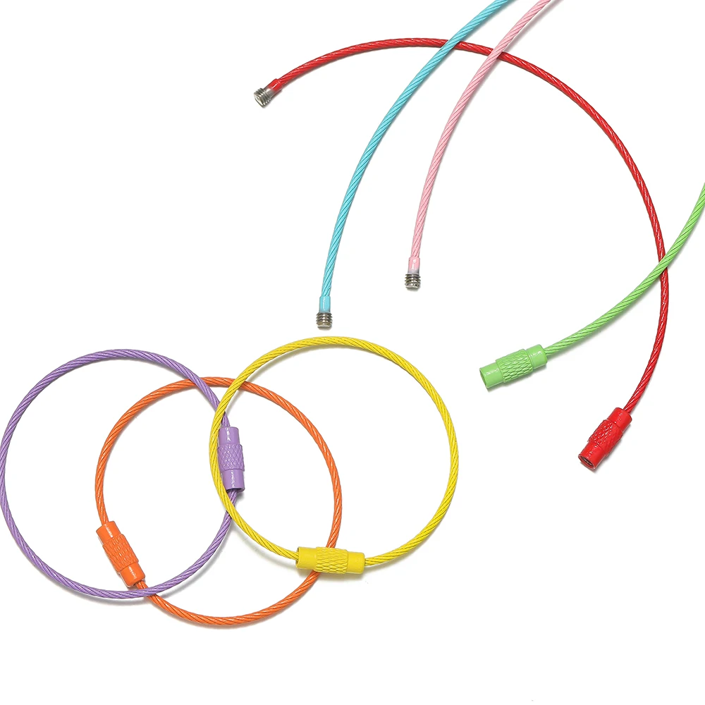 10 개/몫 다채로운 철 와이어 키 체인 케이블 루프 나사 잠금 로프 키 홀더 열쇠 고리 열쇠 고리 반지 보석 만들기 용품