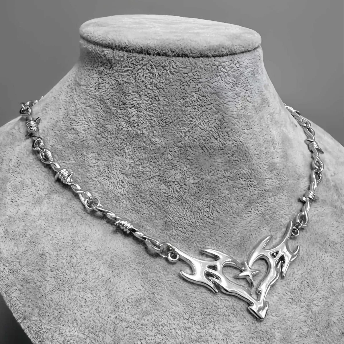 크로스 플레임 하트 초커, 펑크 주얼리, 고딕 액세서리, Y2k, 가시, 가시철조망, 히피, 플레임 하트 참, 여성용 남성용