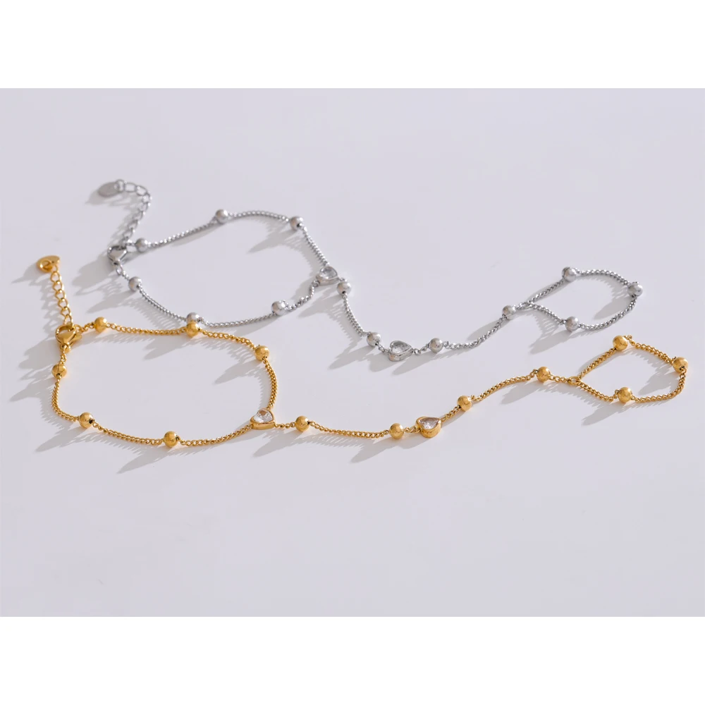 Yhpup 트렌디 한 스테인레스 스틸 지르콘 비즈 핸드 체인 손가락 팔찌 뒤로 패션 세련된 섹시한 보석 방수 도매 선물