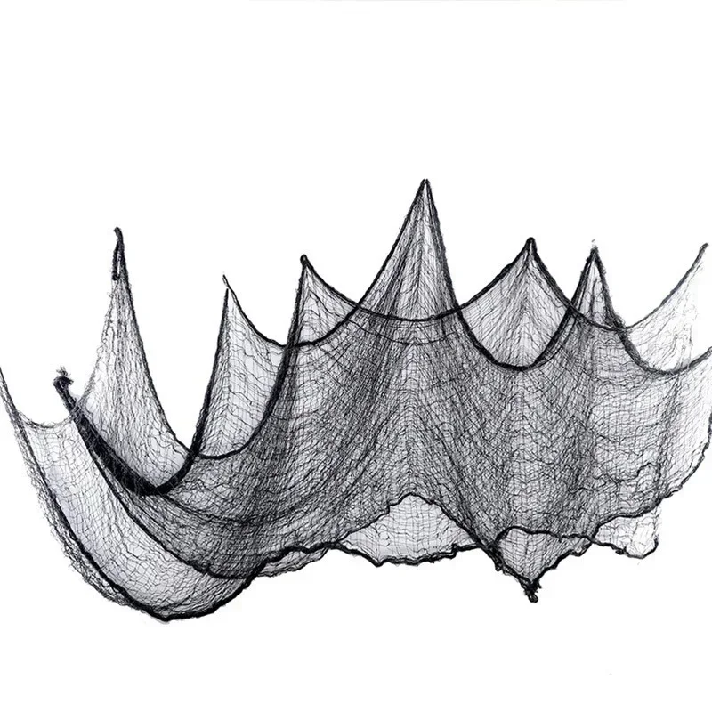 할로윈 장식 검은 소름 끼치는 거즈 천, 창문 테이블 문짝 그물, 유령 같은 멋진 원피스 파티, 유령의 집 벽 장식, 76x183cm