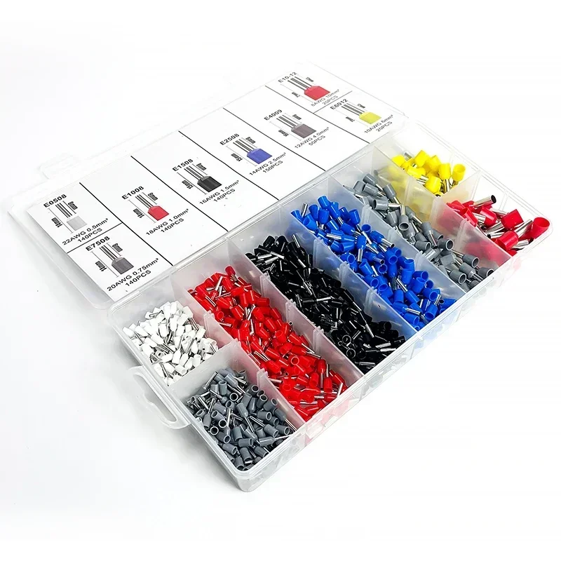 200-1900Pcs 전기 튜브 절연 터미널 VE 관형 압착 단자 와이어 케이블 커넥터 페룰 터미널 커넥터