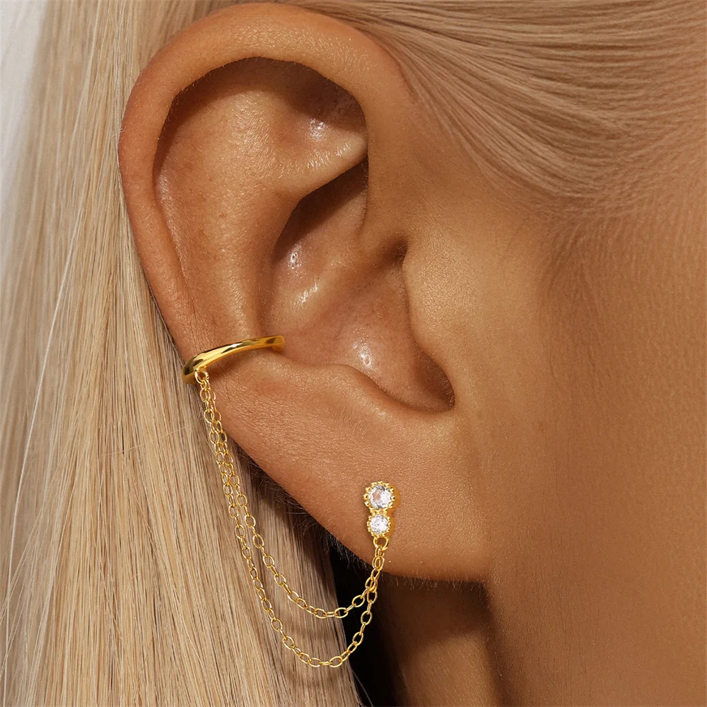 CANNER 여성용 미니멀리즘 기하학 귀걸이 선물, 925 스털링 실버 말 아이 체인, 술 지르콘 드롭 귀걸이, 1PC