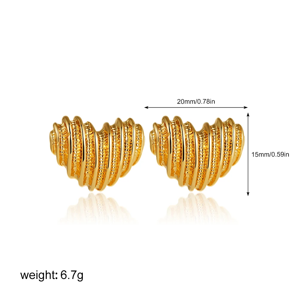 빈티지 메탈 스트라이프 텍스처 하트 스터드 귀걸이 (여성용) 18K 골드 도금 러브 하트 귀걸이 참 파티 쥬얼리 선물