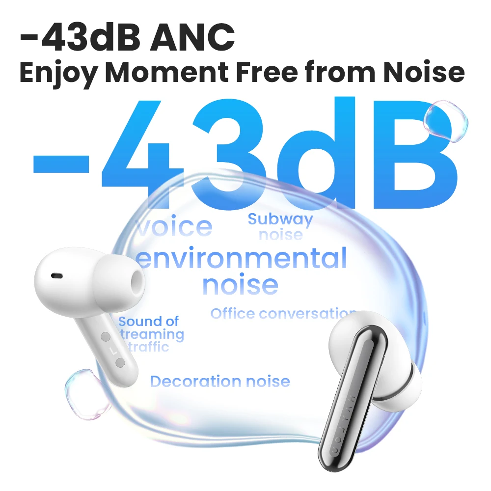 HAYLOU Mori Pro 블루투스 5.4 이어폰, 43dB ANC 액티브 노이즈 캔슬링 이어버드, 6 마이크 무선 헤드폰, 35H 배터리 수명