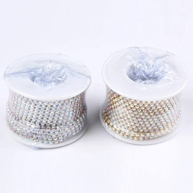 AAA 등급 SS4.5-SS18(1.5mm-4.5mm) 클리어 크리스탈 AB 고밀도 라인 석 컵 체인 슬리버/로즈 골드 클로 스트 라스 라인 석 체인 트림