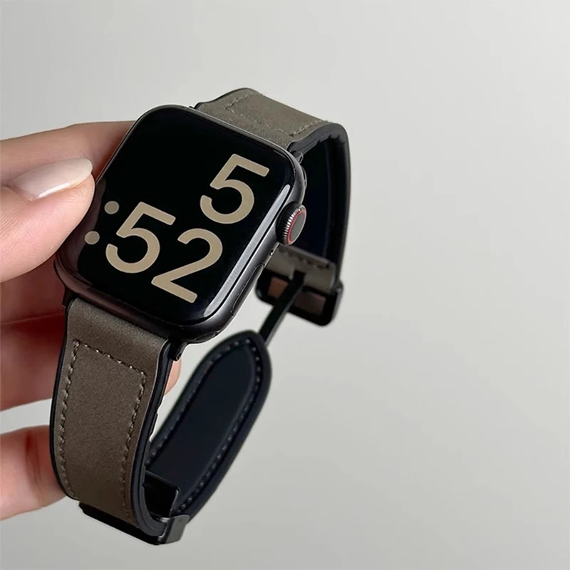 Apple Watch 10 울트라 9 밴드 용 가죽 스트랩 46mm 49mm 42mm 44mm 45mm 40/41mm 팔찌 남성용 실리콘 iWatch 시리즈 9 8 7 SE 6 5